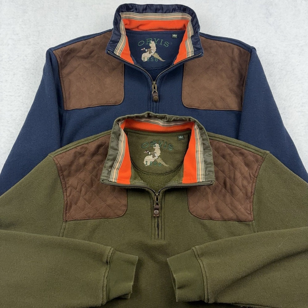 Orvis Heritage 1/4 Zip Pullover Men's Medium Quilted Shoulder 1856 (LOT OF 2)